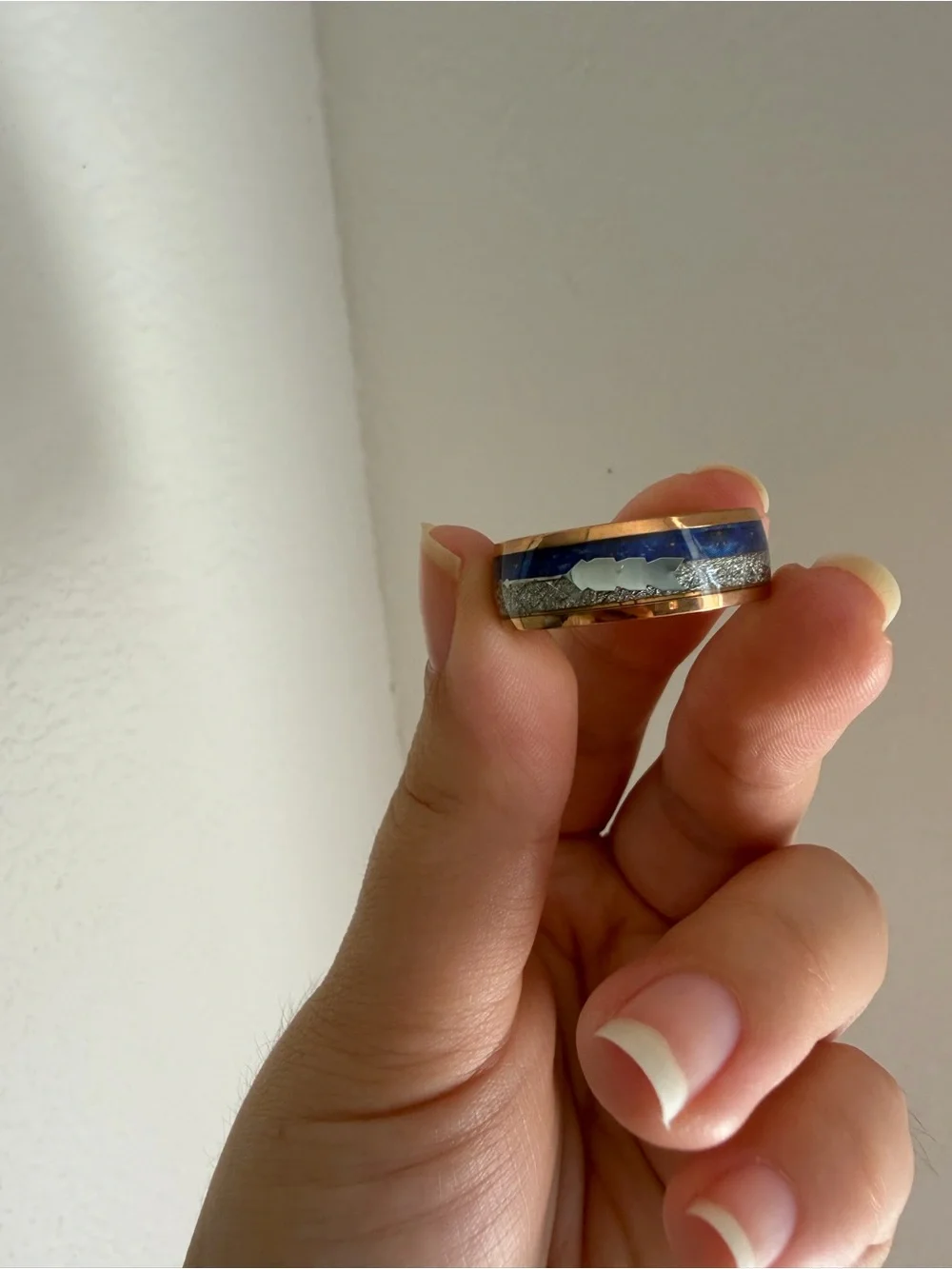 Blue and Silver Inlay Men’s Fashion Ring Size 11